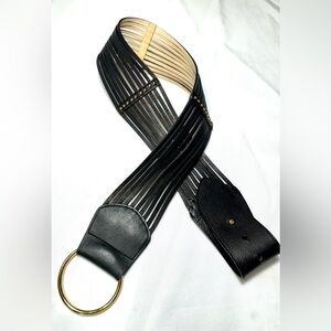 Belt  Leather Belt Black /Gold  with Metal Beads adjustable